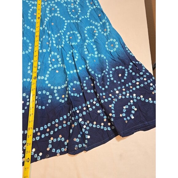 Handmade Blue boho‎ midi skirt adjustable tie waist mirror sequins One Size New - Picture 14 of 15